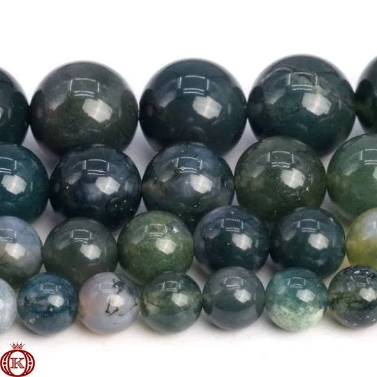 Moss Green Marbled Agate Smooth Round