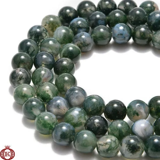 Moss Green Marbled Agate Smooth Round