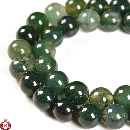 Moss Green Marbled Agate Smooth Round