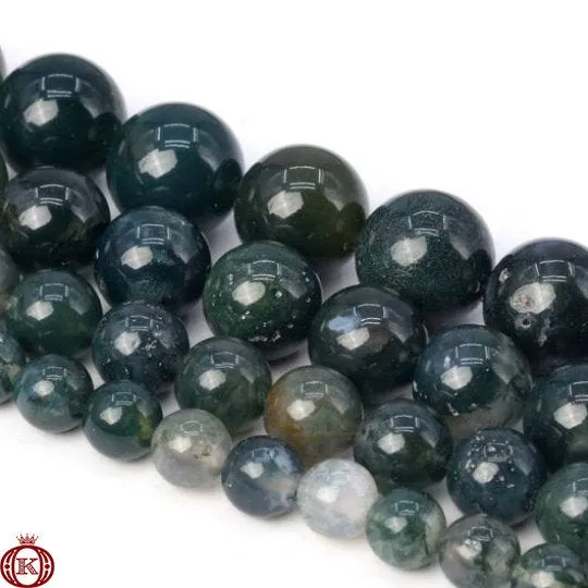 Moss Green Marbled Agate Smooth Round