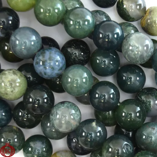 Moss Green Marbled Agate Smooth Round