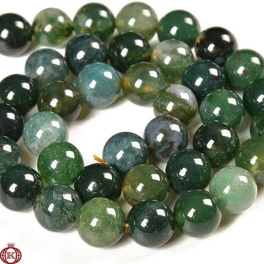Moss Green Marbled Agate Smooth Round