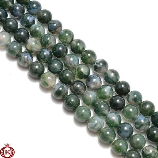 Moss Green Marbled Agate Smooth Round
