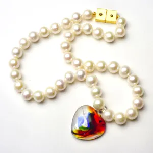 Murano Glass Heart Pearl Necklace #4