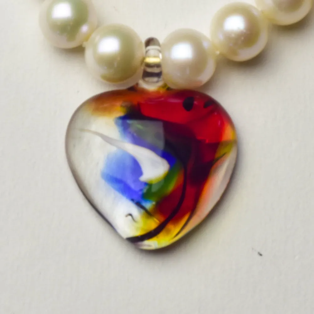 Murano Glass Heart Pearl Necklace #4