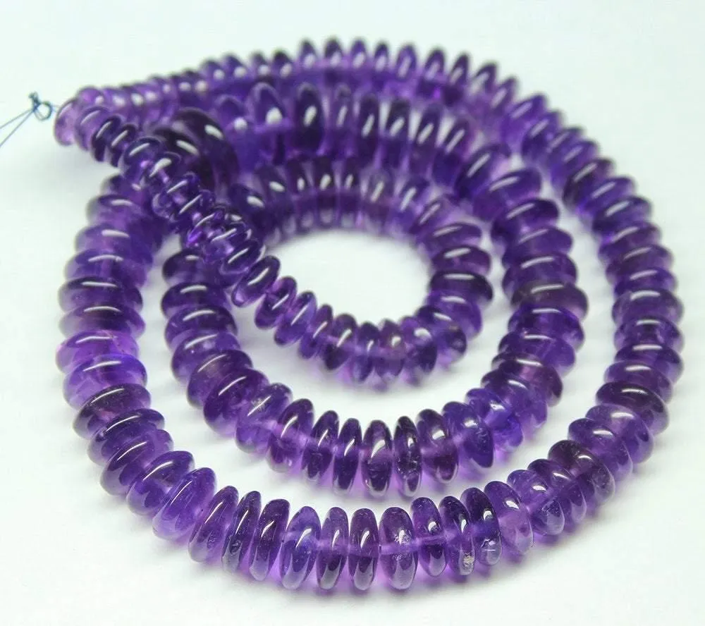 Natural African Purple Amethyst Smooth Rondelle Beads Loose Strand 10mm 5mm 16"