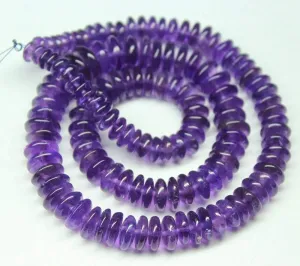 Natural African Purple Amethyst Smooth Rondelle Beads Loose Strand 10mm 5mm 16"