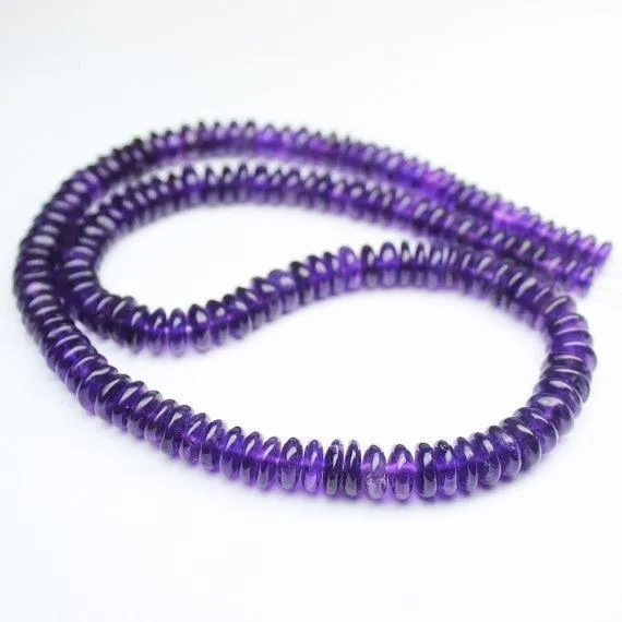Natural Amethyst Purple Smooth Rondelle Loose Gemstone Beads Strand 5.5-7mm 16"