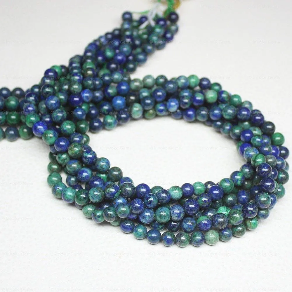 Natural Green Azurite Smooth Ball Round Loose Gemstone Beads Strand 15" 6mm