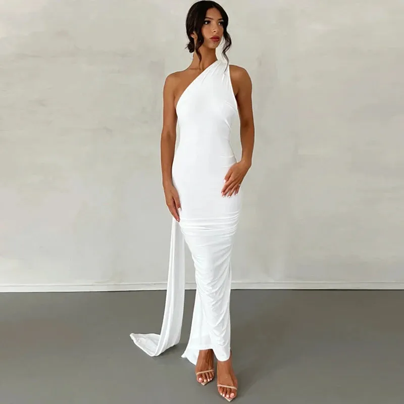 Obsidian Phoenix One-Shoulder Backless Maxi Dress