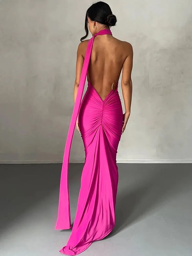 Obsidian Phoenix One-Shoulder Backless Maxi Dress