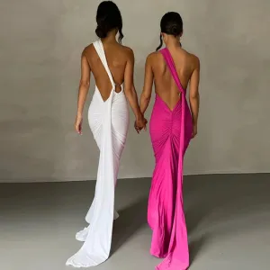 Obsidian Phoenix One-Shoulder Backless Maxi Dress