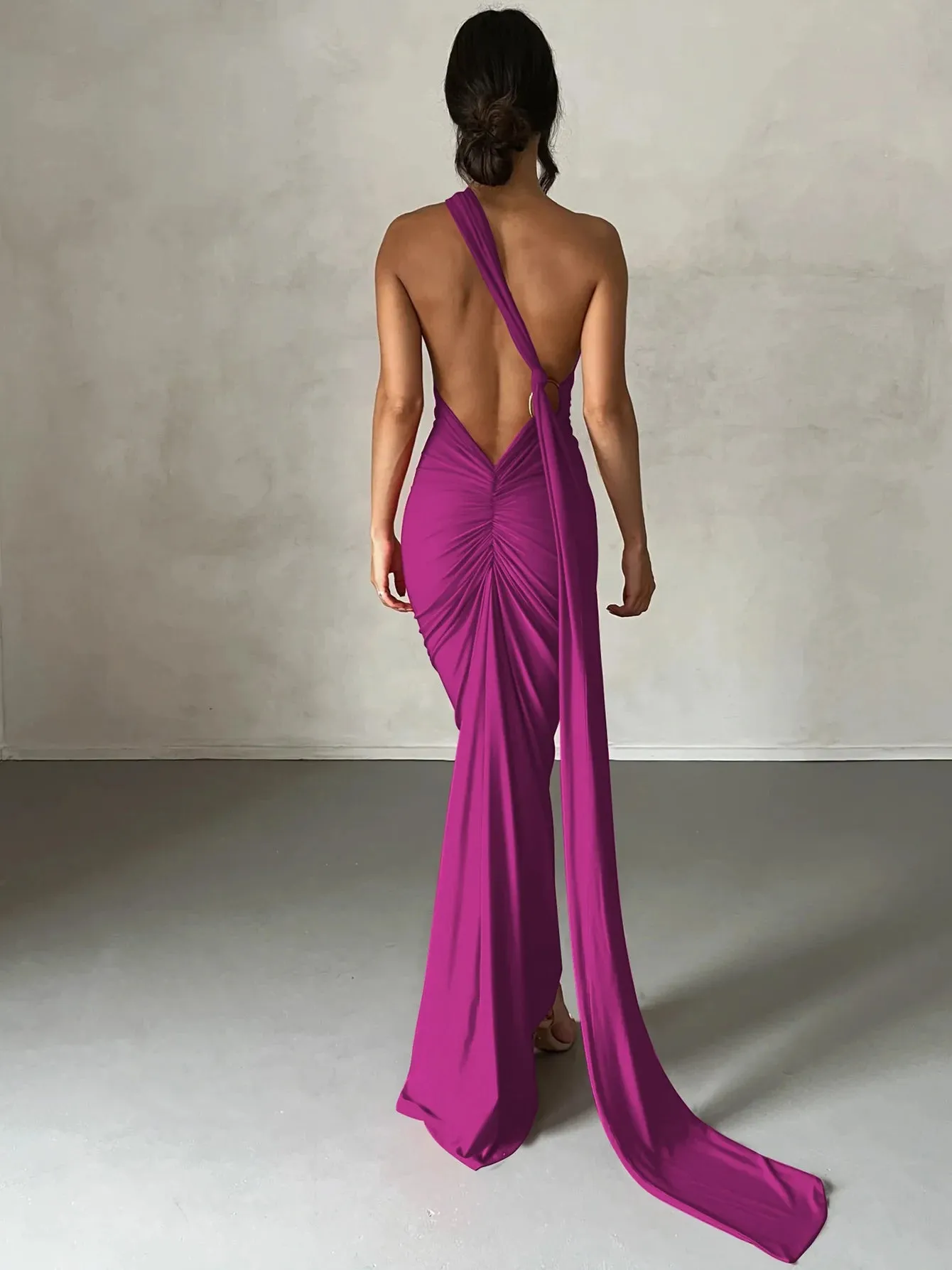 Obsidian Phoenix One-Shoulder Backless Maxi Dress