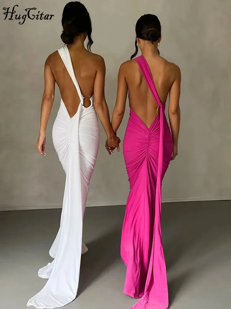 Obsidian Phoenix One-Shoulder Backless Maxi Dress