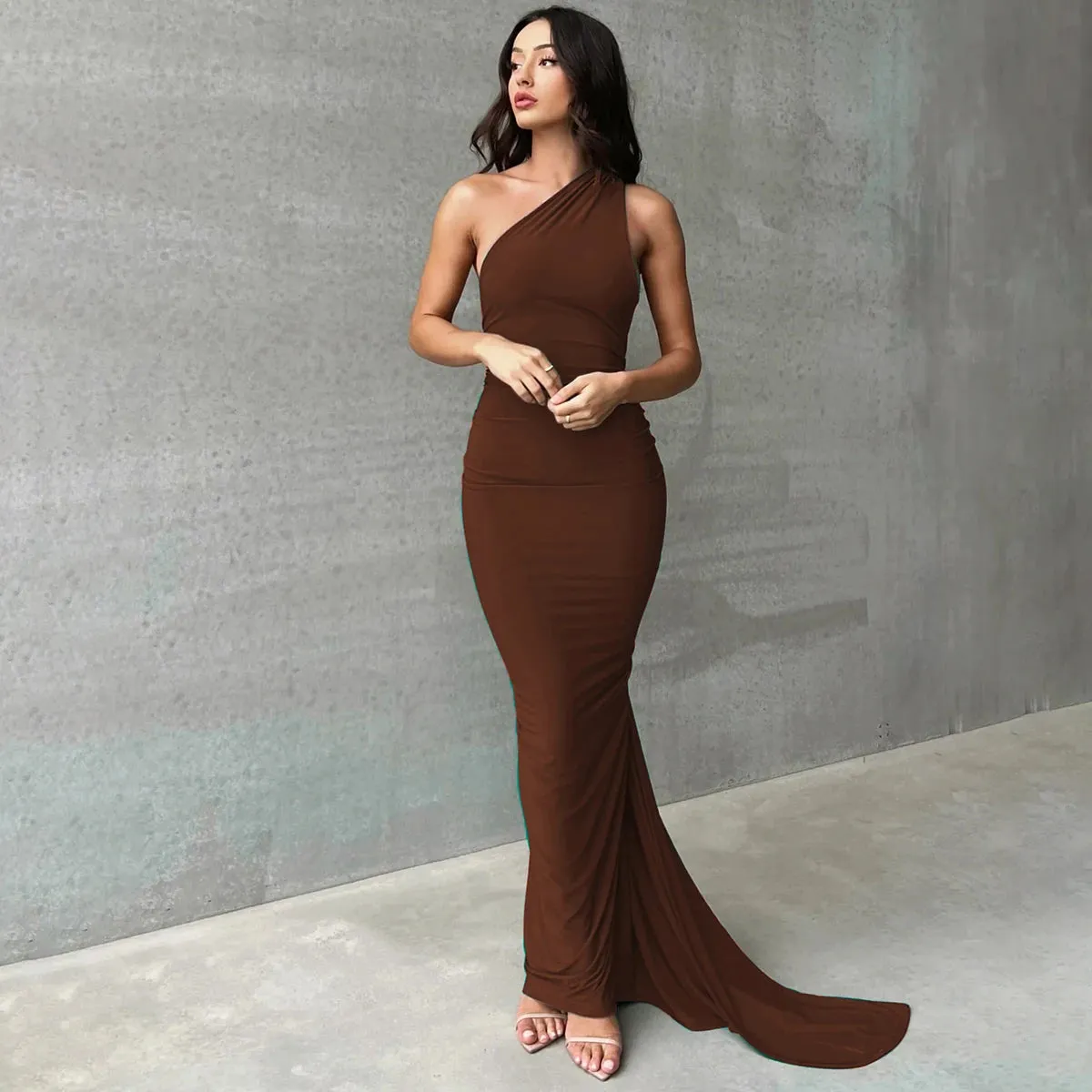 Obsidian Phoenix One-Shoulder Backless Maxi Dress