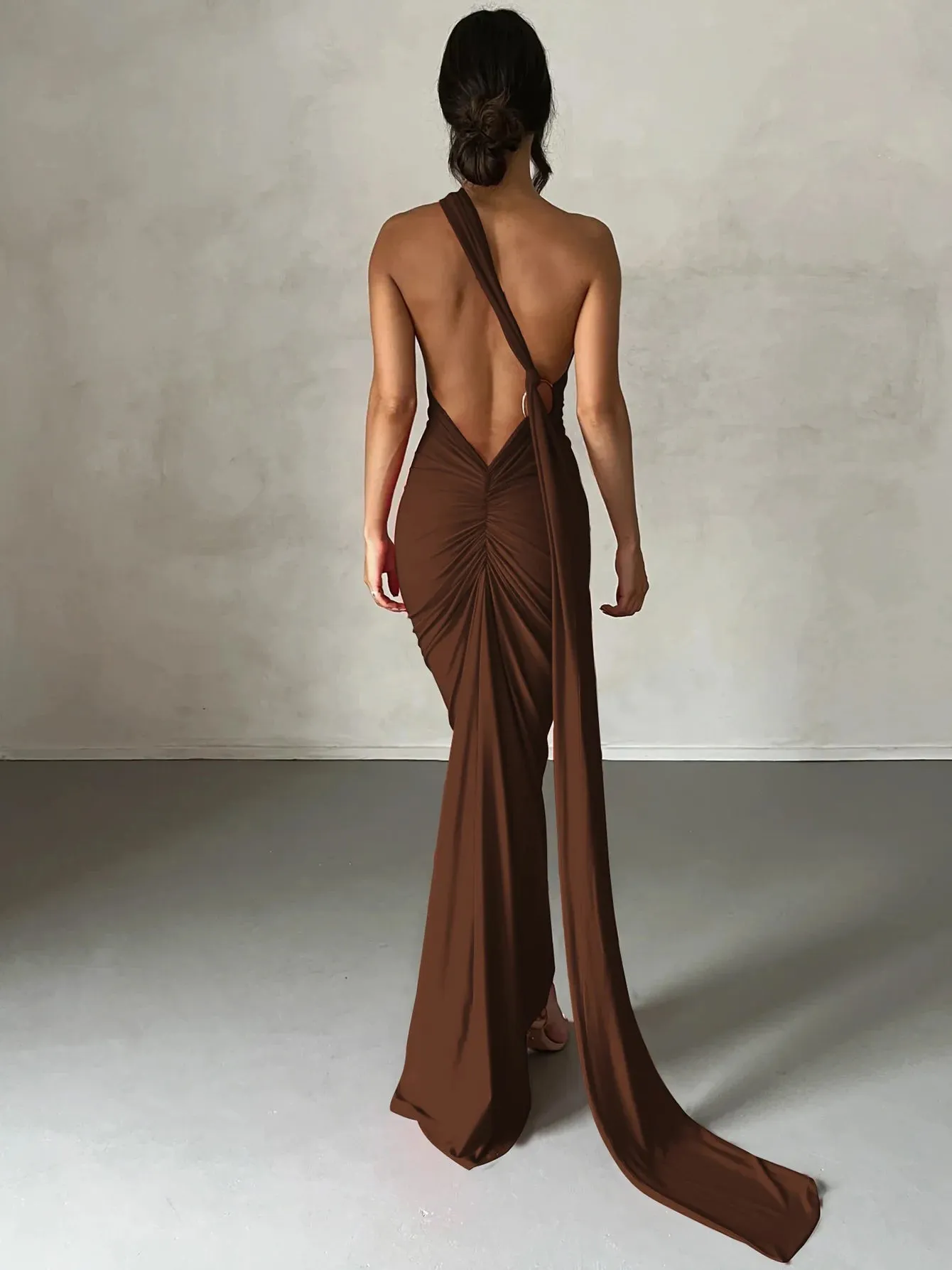 Obsidian Phoenix One-Shoulder Backless Maxi Dress