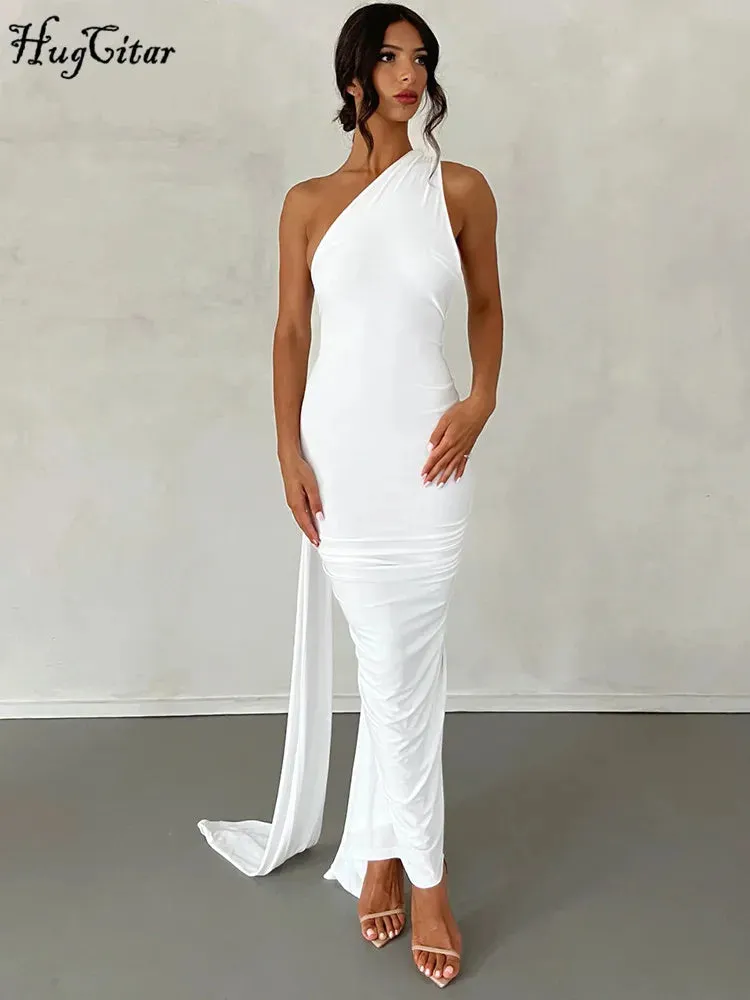 Obsidian Phoenix One-Shoulder Backless Maxi Dress