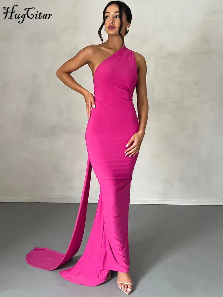 Obsidian Phoenix One-Shoulder Backless Maxi Dress