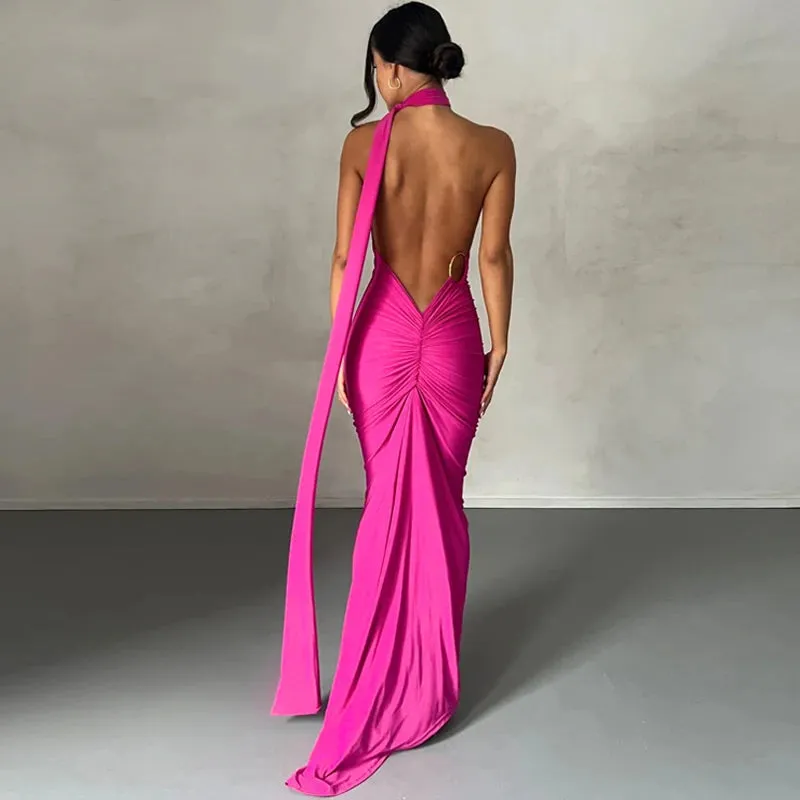 Obsidian Phoenix One-Shoulder Backless Maxi Dress