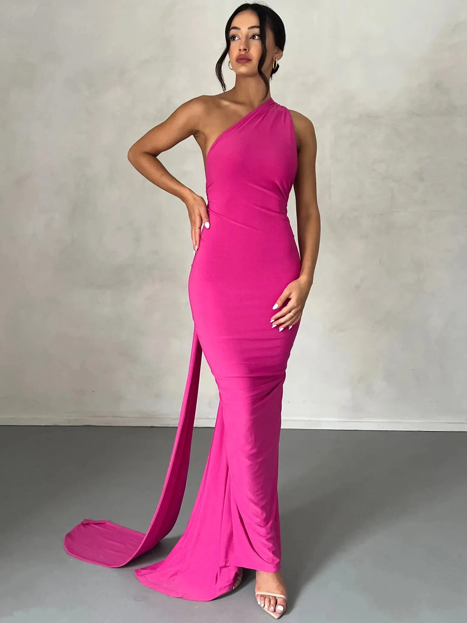 Obsidian Phoenix One-Shoulder Backless Maxi Dress