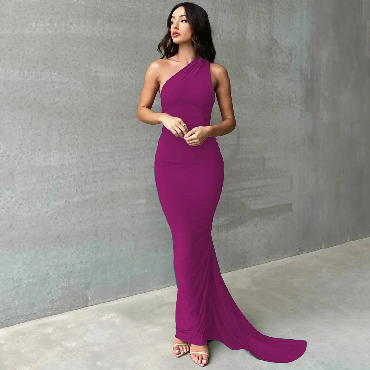 Obsidian Phoenix One-Shoulder Backless Maxi Dress