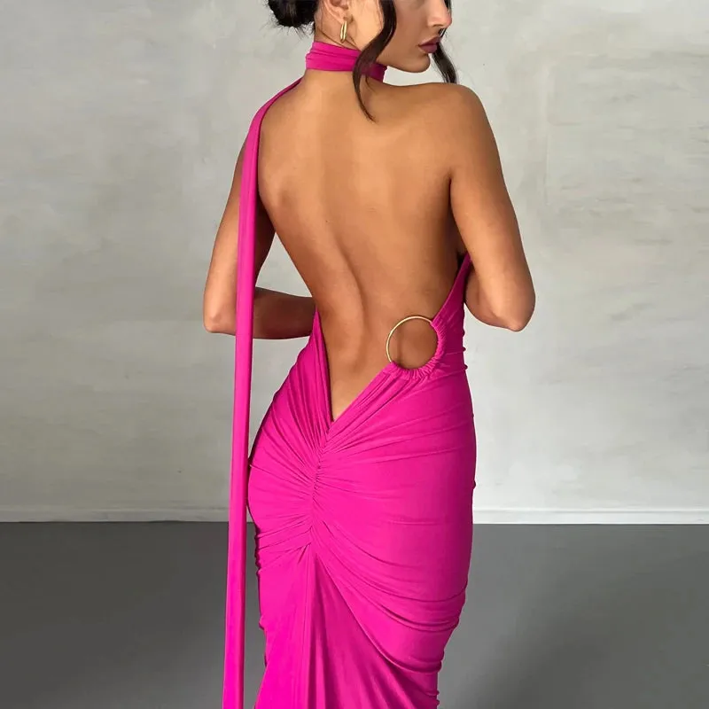 Obsidian Phoenix One-Shoulder Backless Maxi Dress