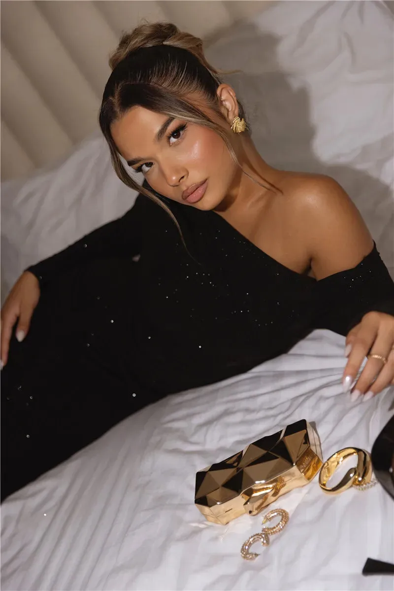 Obsidian Phoenix Sparkle Long Sleeve Maxi Dress
