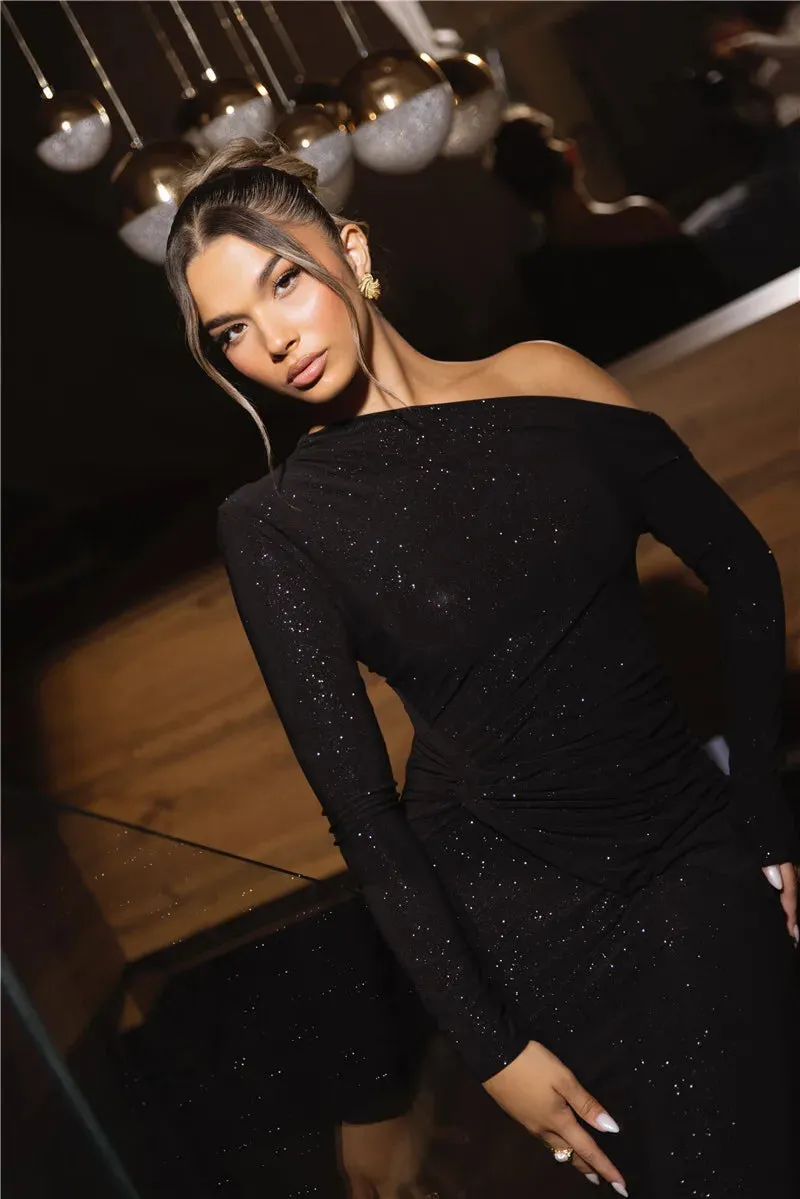 Obsidian Phoenix Sparkle Long Sleeve Maxi Dress