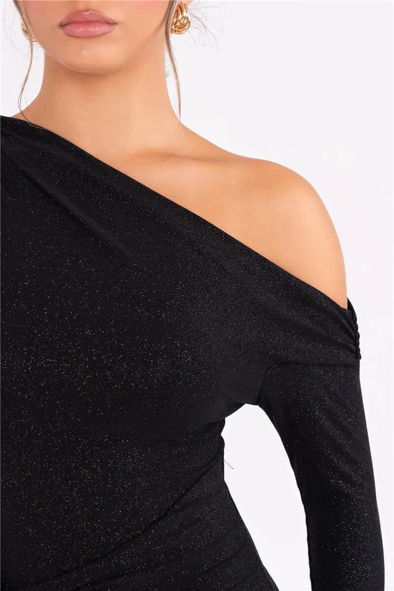 Obsidian Phoenix Sparkle Long Sleeve Maxi Dress