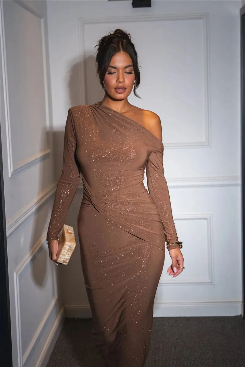 Obsidian Phoenix Sparkle Long Sleeve Maxi Dress