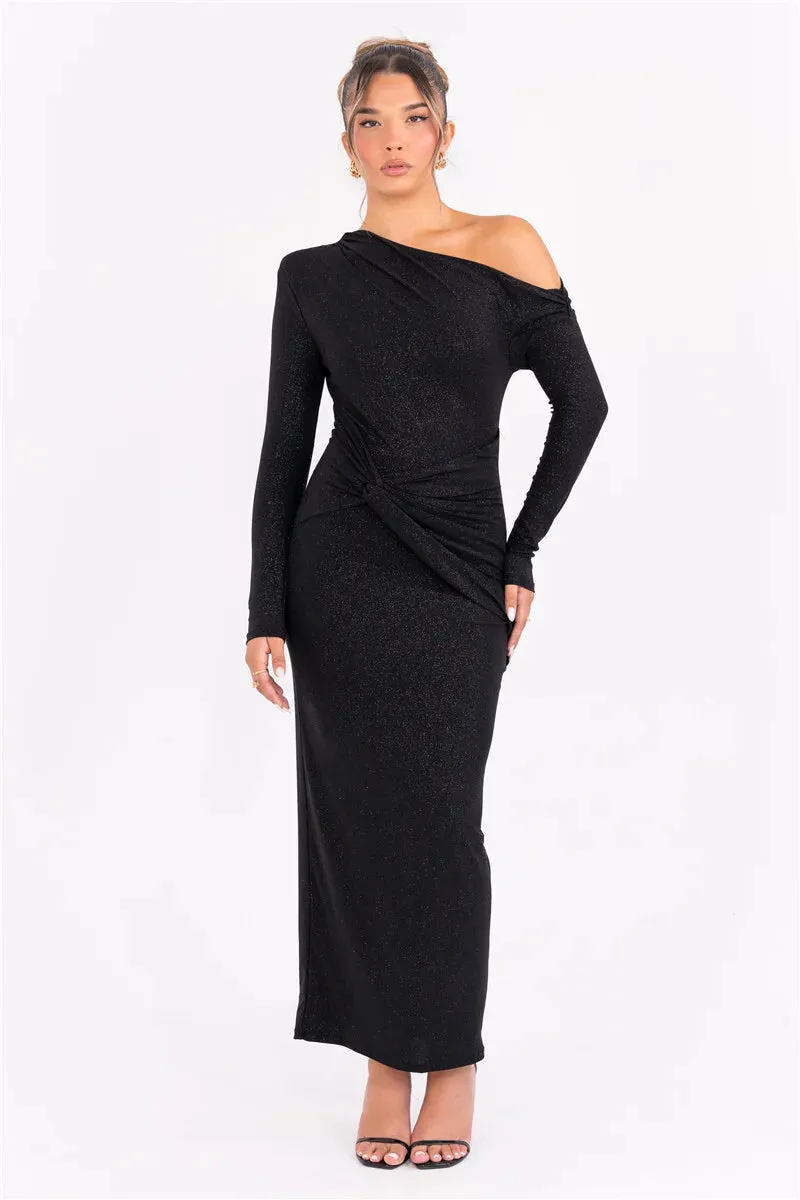 Obsidian Phoenix Sparkle Long Sleeve Maxi Dress