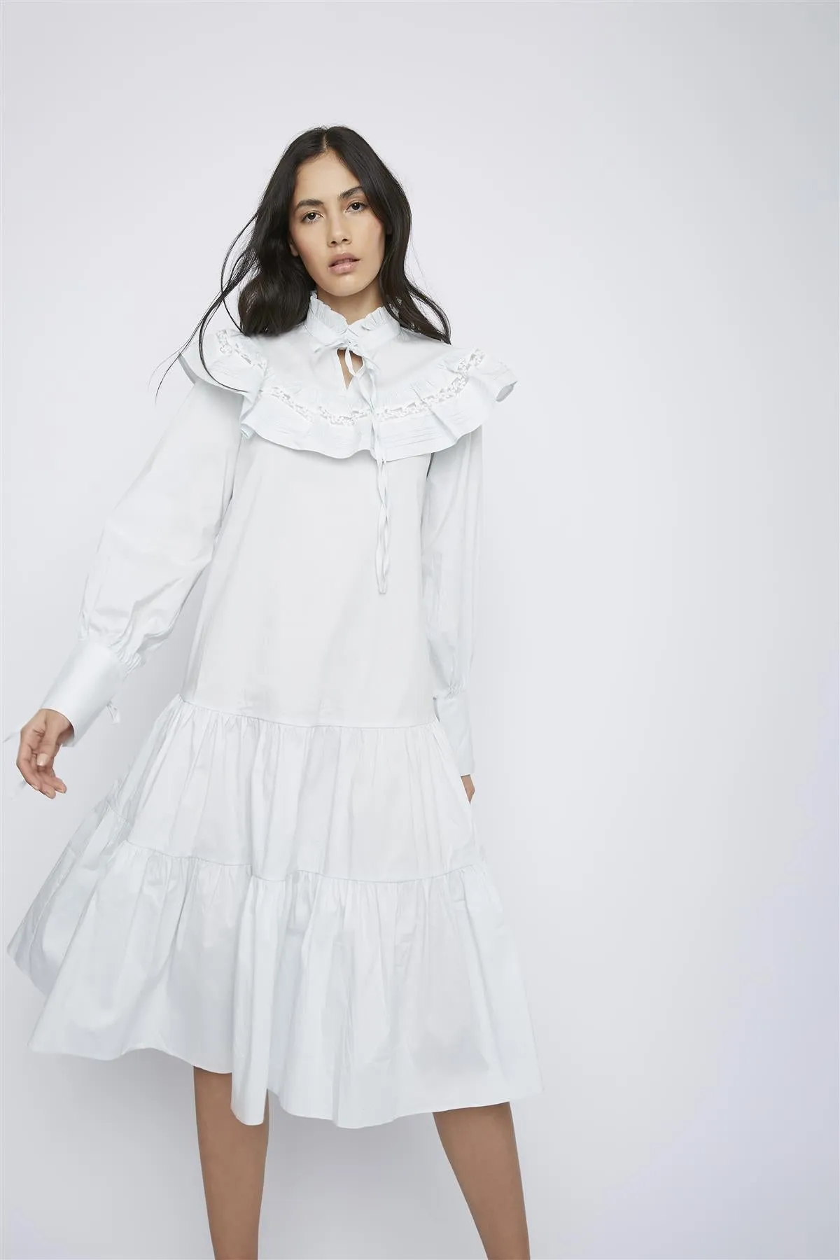 Pale-Blue Broderie-Ruffle-Detail Midi-Dresses