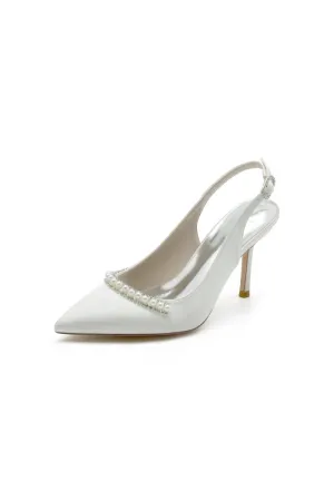 Pearl Embellished Peep Toe Slingback High Heels