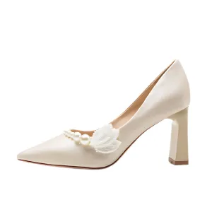 Pearl Satin Block-Heel Pumps