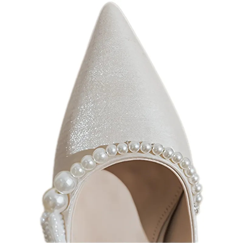 Pearl Satin Block-Heel Pumps