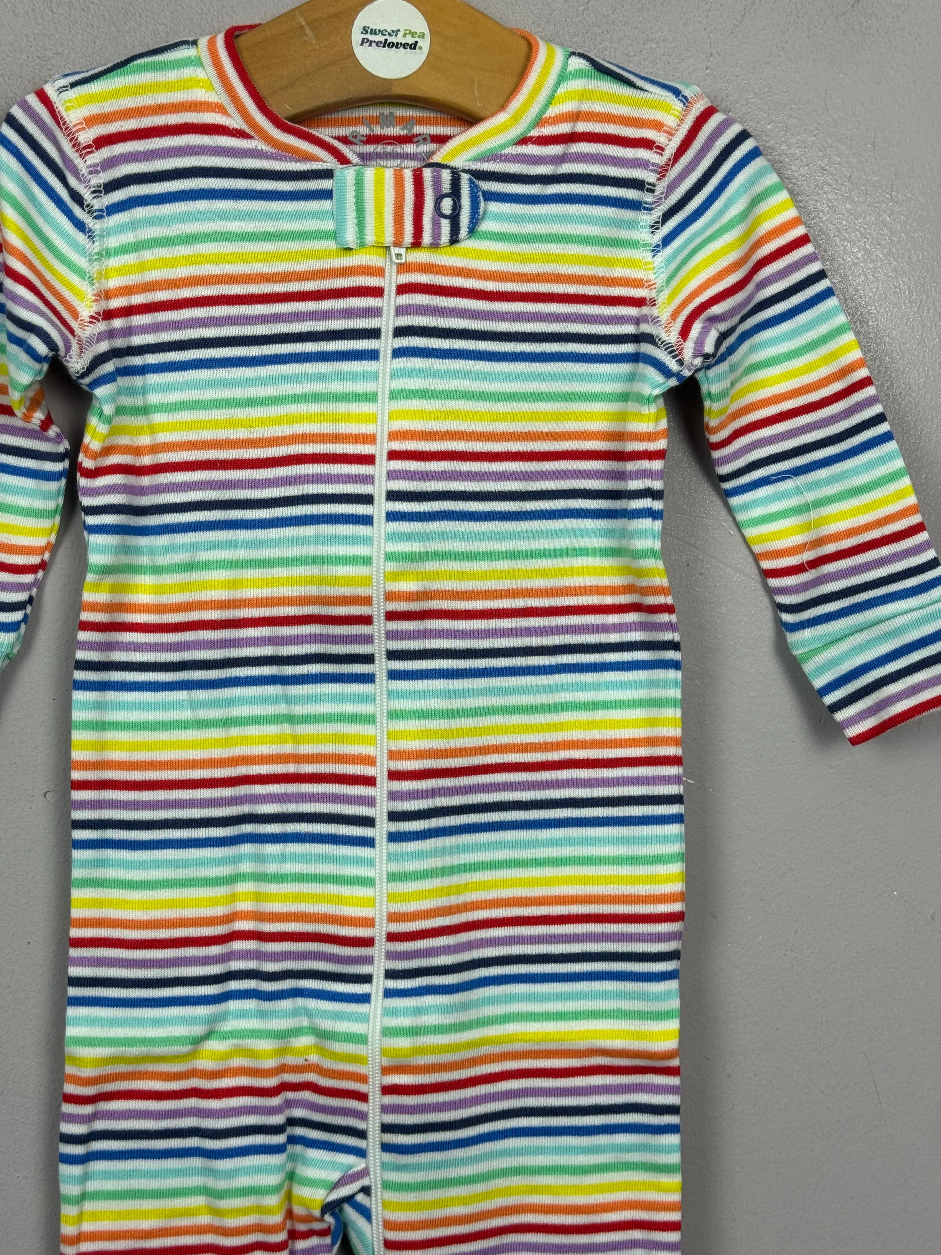 Primary Organic Sleepsuit - Multi Fine Stripes 3-6m NEW
