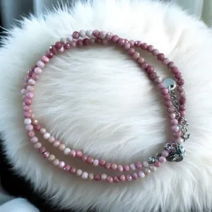Rhodochrosite 3 mm beaded Necklace 18 inch