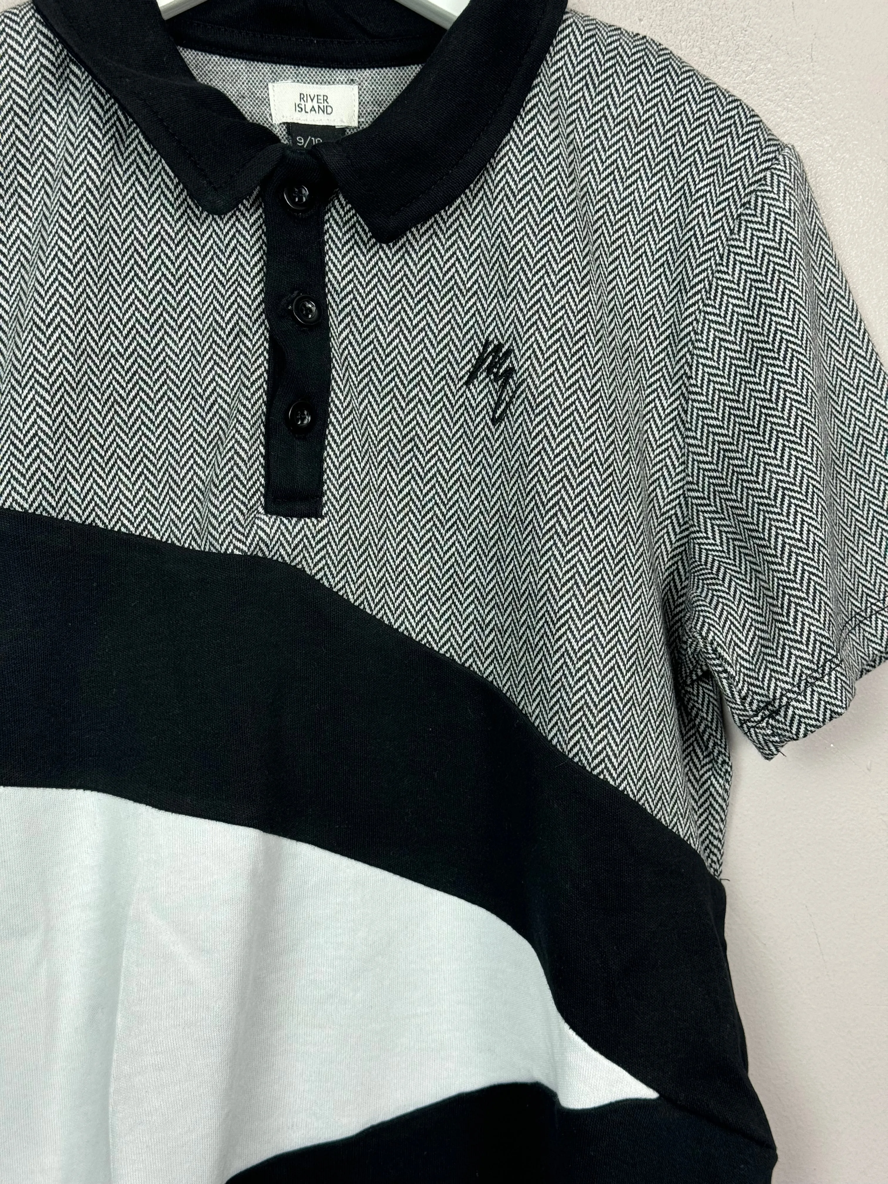 River Island Black White Polo 9-10y