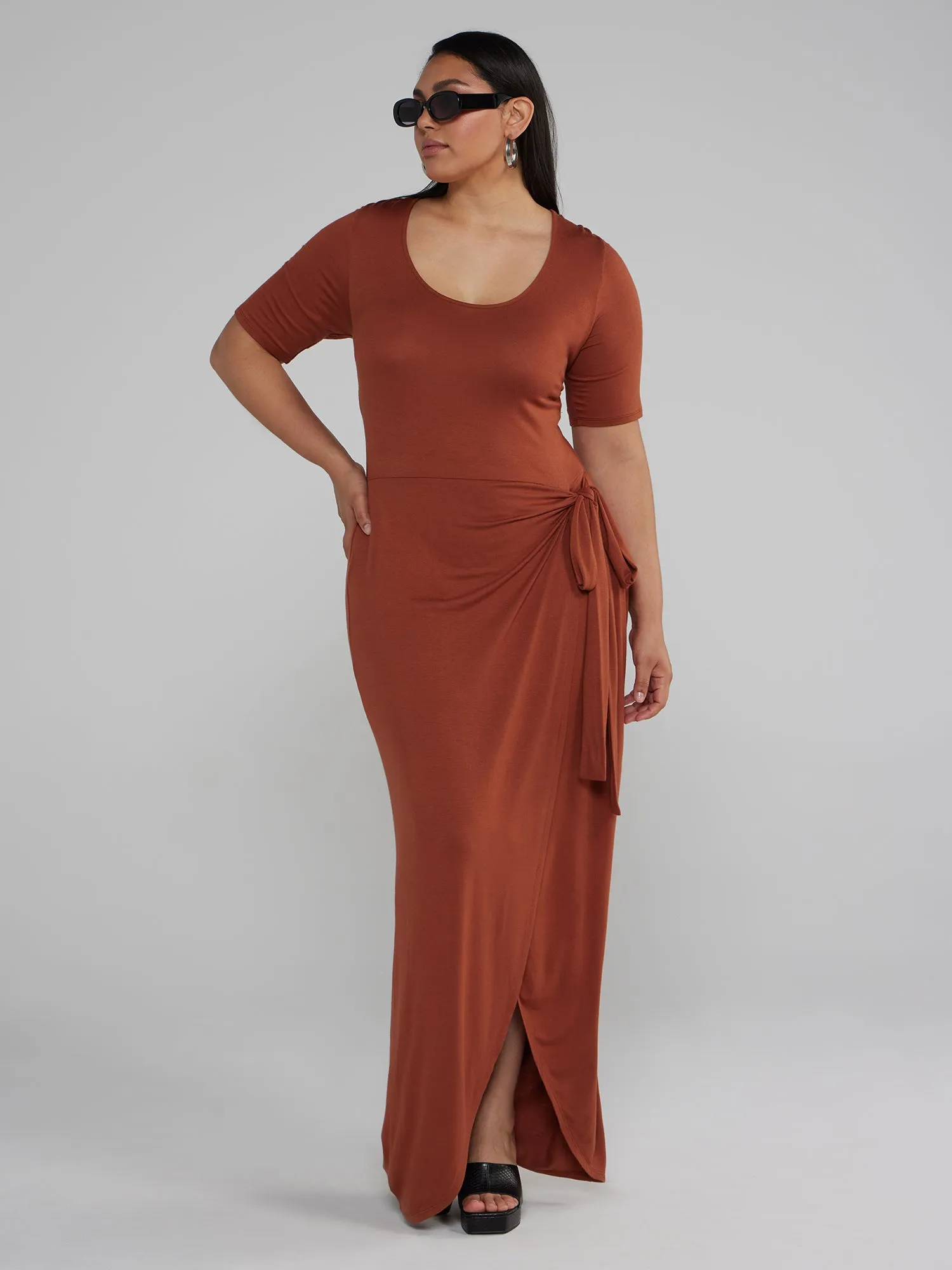 Side Tie Knit Wrap Dress