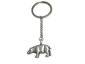 Silver Toned Smooth Hippo Pendant Keychain