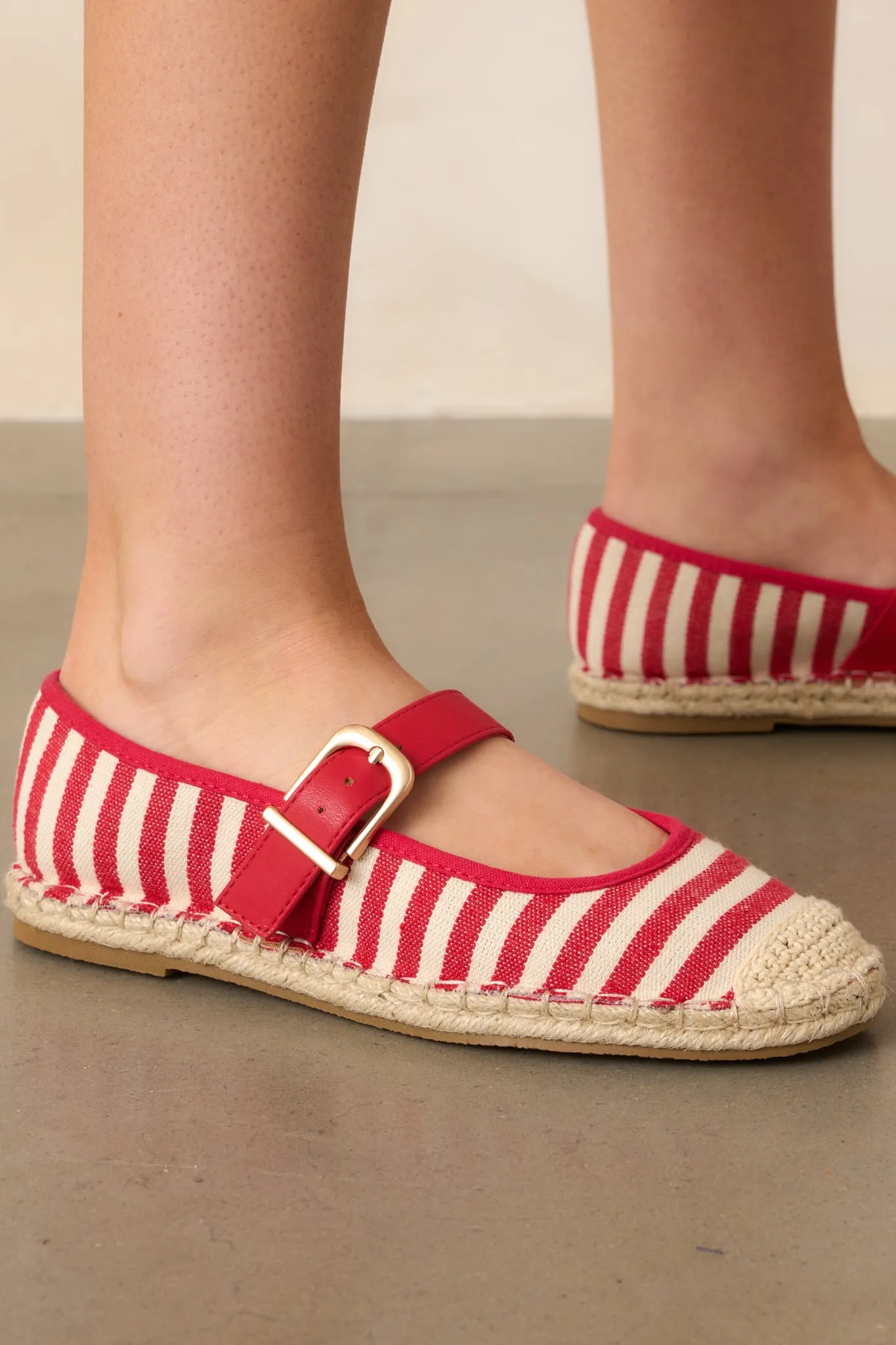 Slow Living Red Stripe Espadrille Mary Jane Flats