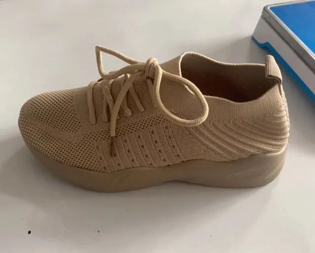 Sneakers Breathable Knitted Casual Women Socks Shoes Lace up Ladies Flats Female Spring Vulcanized Running Shoes