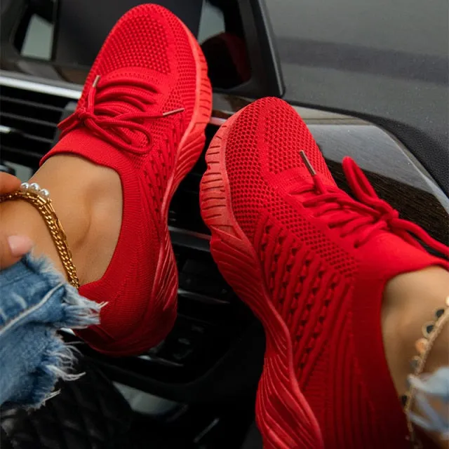 Sneakers Breathable Knitted Casual Women Socks Shoes Lace up Ladies Flats Female Spring Vulcanized Running Shoes