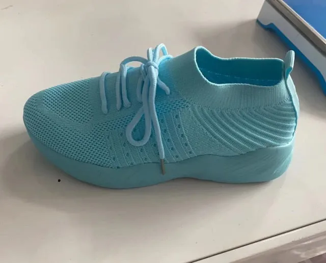 Sneakers Breathable Knitted Casual Women Socks Shoes Lace up Ladies Flats Female Spring Vulcanized Running Shoes