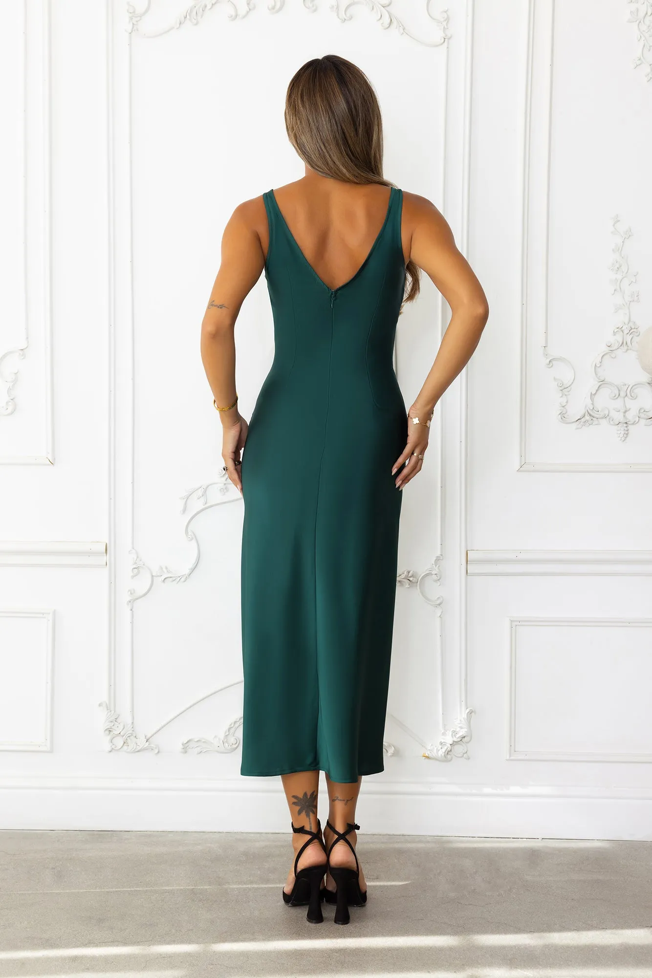 Soft Elegance Satin Midi Dress Green