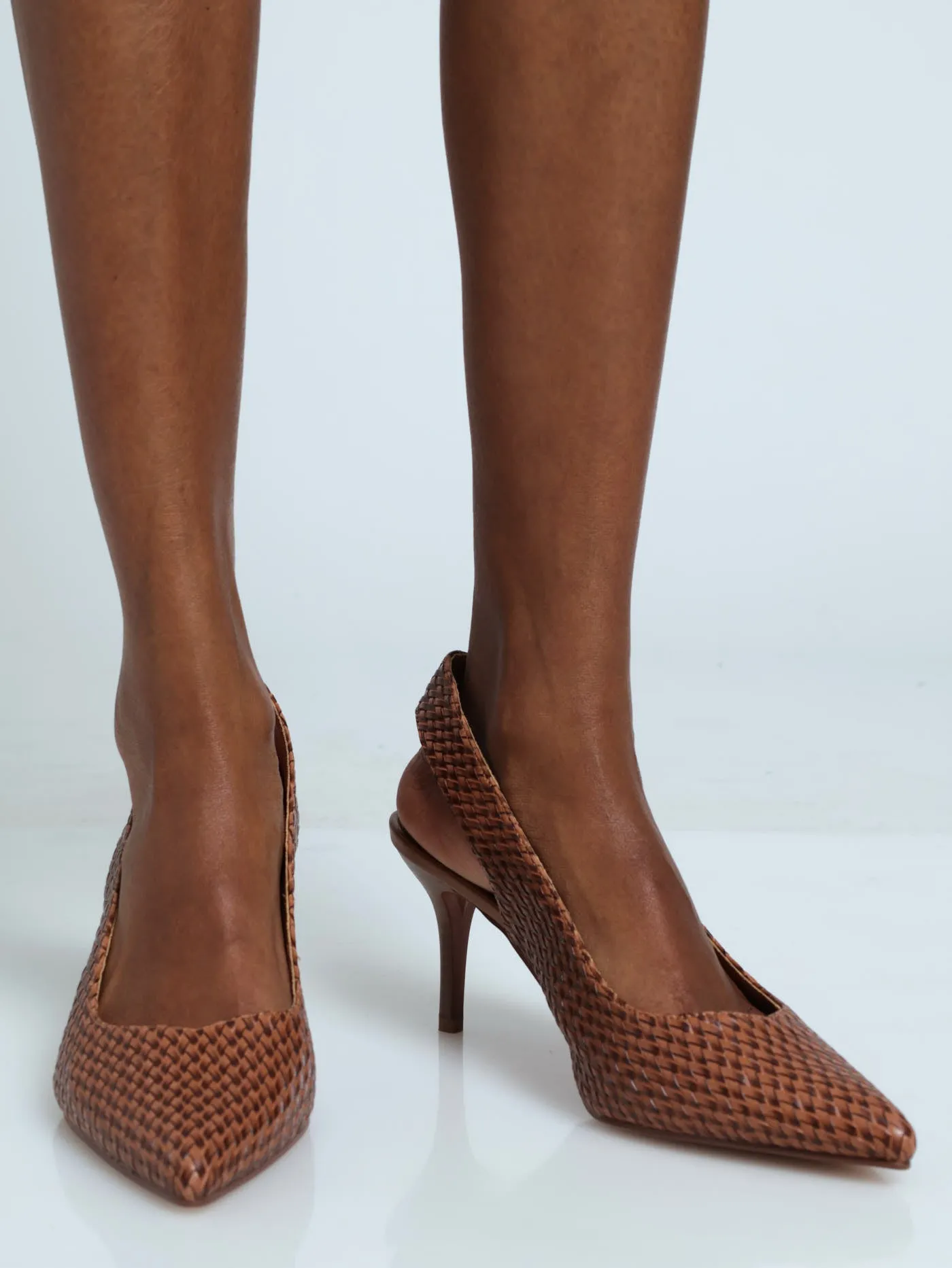 Soft Oriel Woven Pointed Court Sling Back Heel - Tan