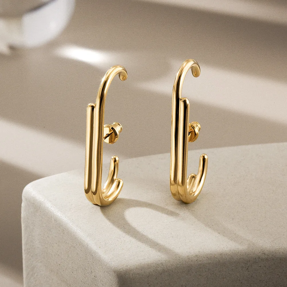 Splicing C-shaped smooth earrings-SCE360STGC