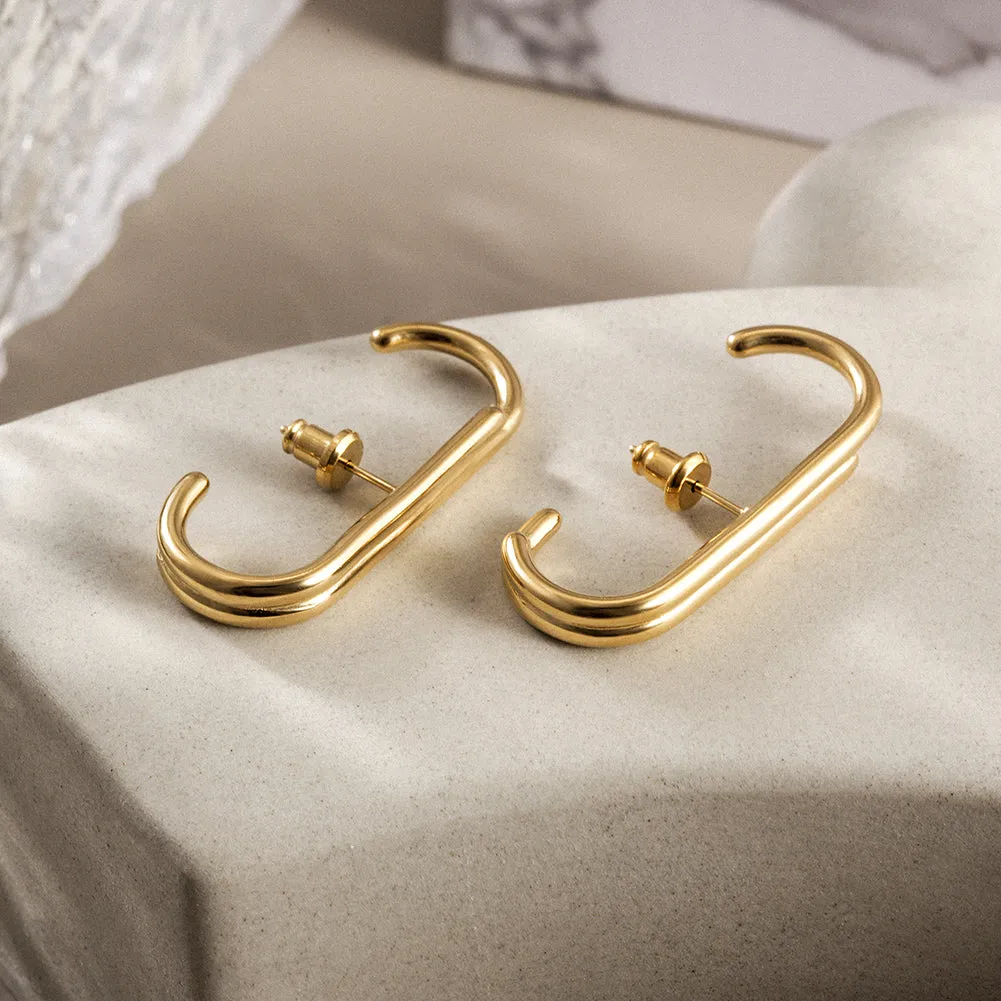 Splicing C-shaped smooth earrings-SCE360STGC