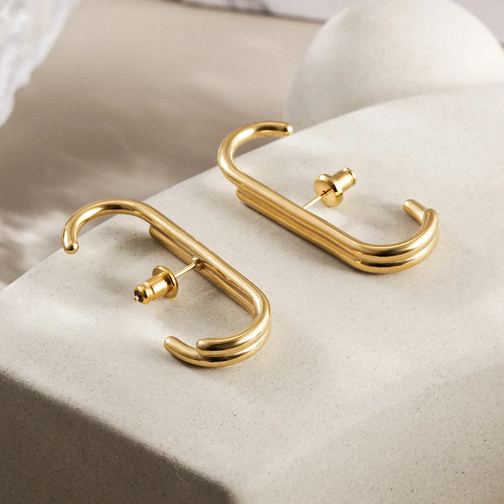 Splicing C-shaped smooth earrings-SCE360STGC