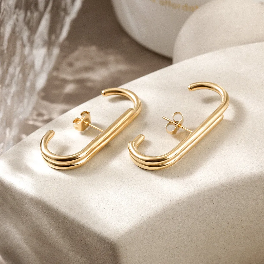 Splicing C-shaped smooth earrings-SCE360STGC